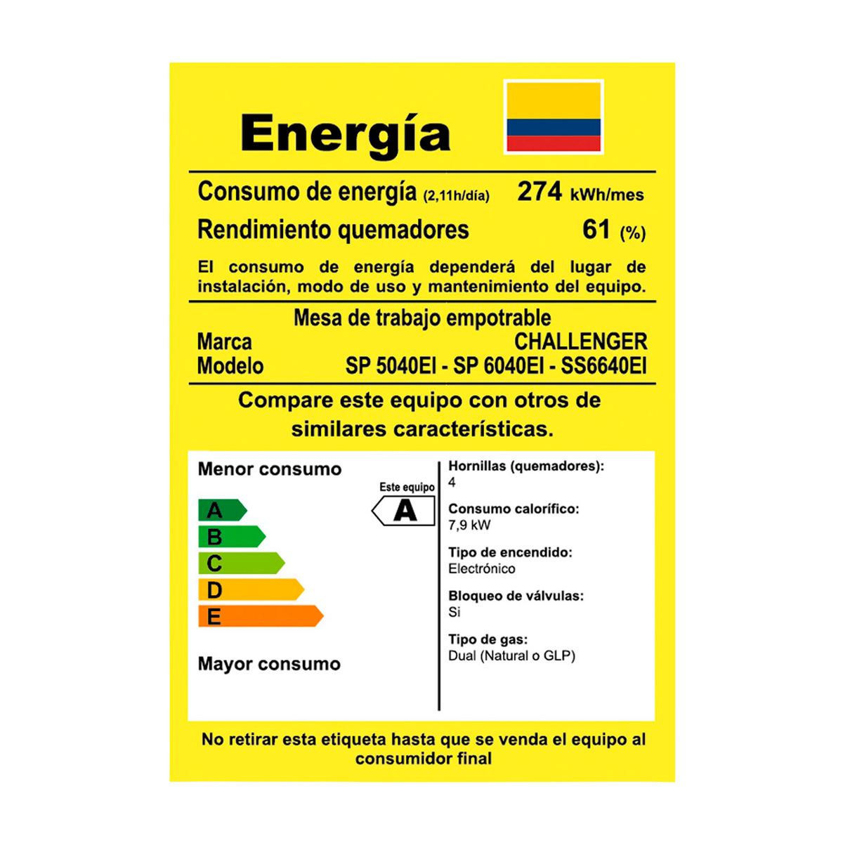 COCINA GAS 4 PTS ACERO CHALLENGER SP5040 EI INOX