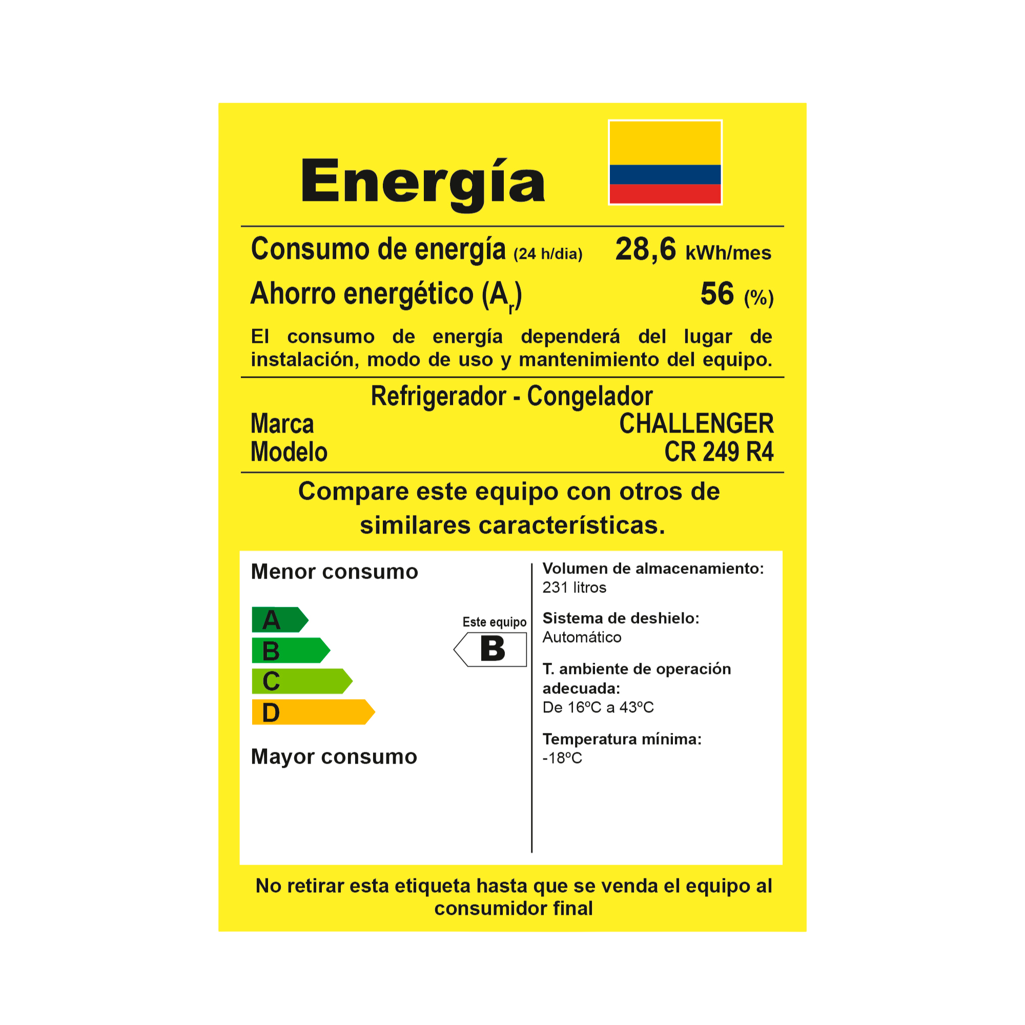 Nevera CHALLENGER No Frost Congelador Superior 231 Litros CR249 Titanium
