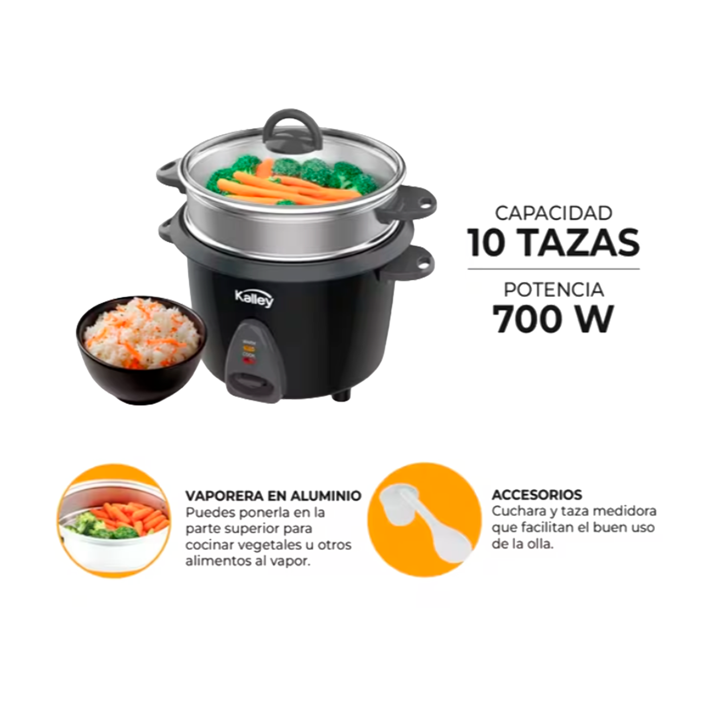 OLLA ARROCERA 10 TAZAS KALLEY NEGRO