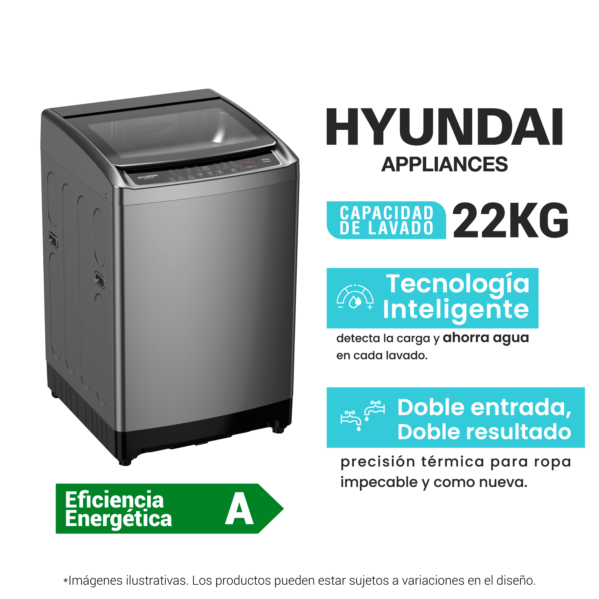 LAVADORA AUTOMATICA 22KG HYUNDAI