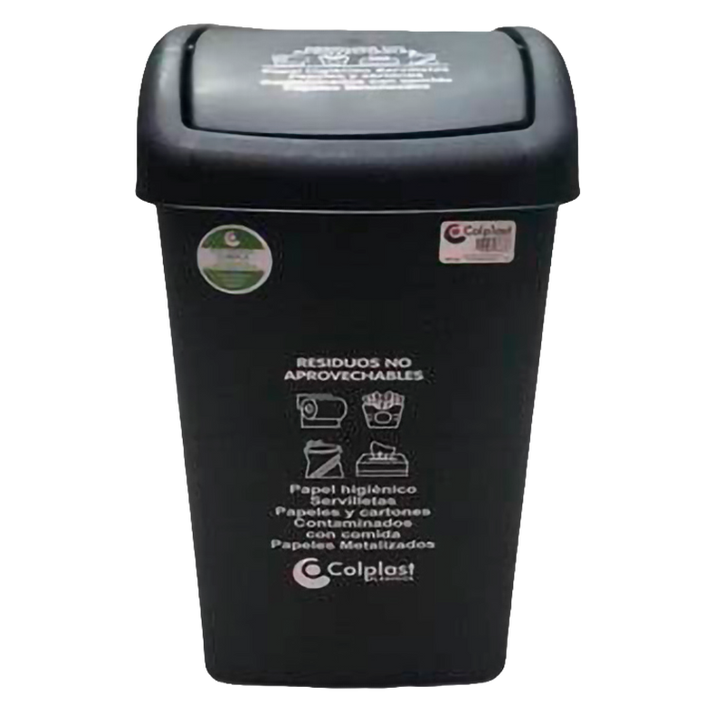 PAPELERA 36LTS PLANA NEGRO COLPAST