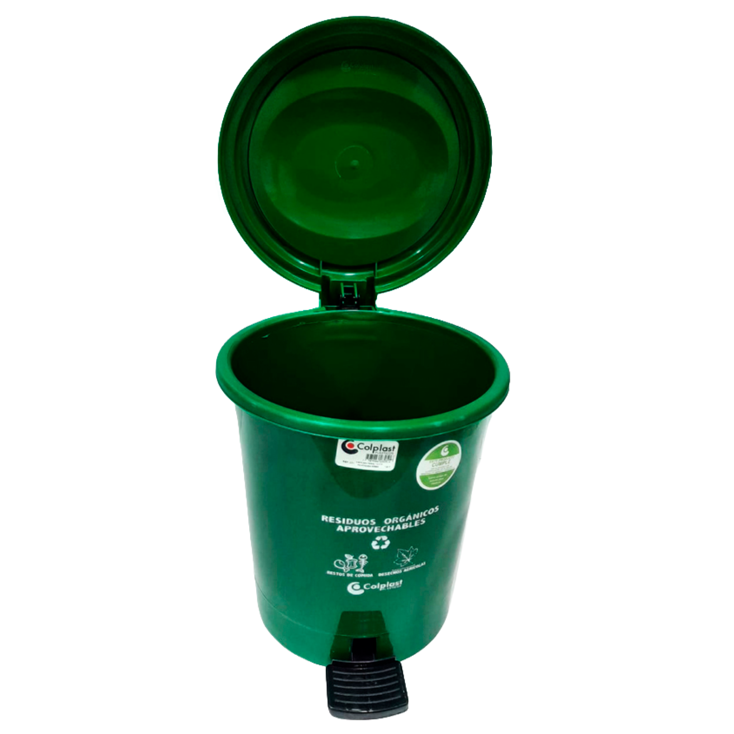 PAPELERA REDOND PEDAL 12L VERDE COLPLAST
