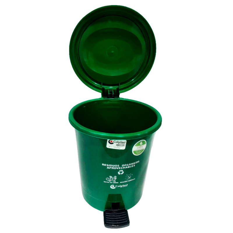 PAPELERA REDOND PEDAL 12L VERDE COLPLAST