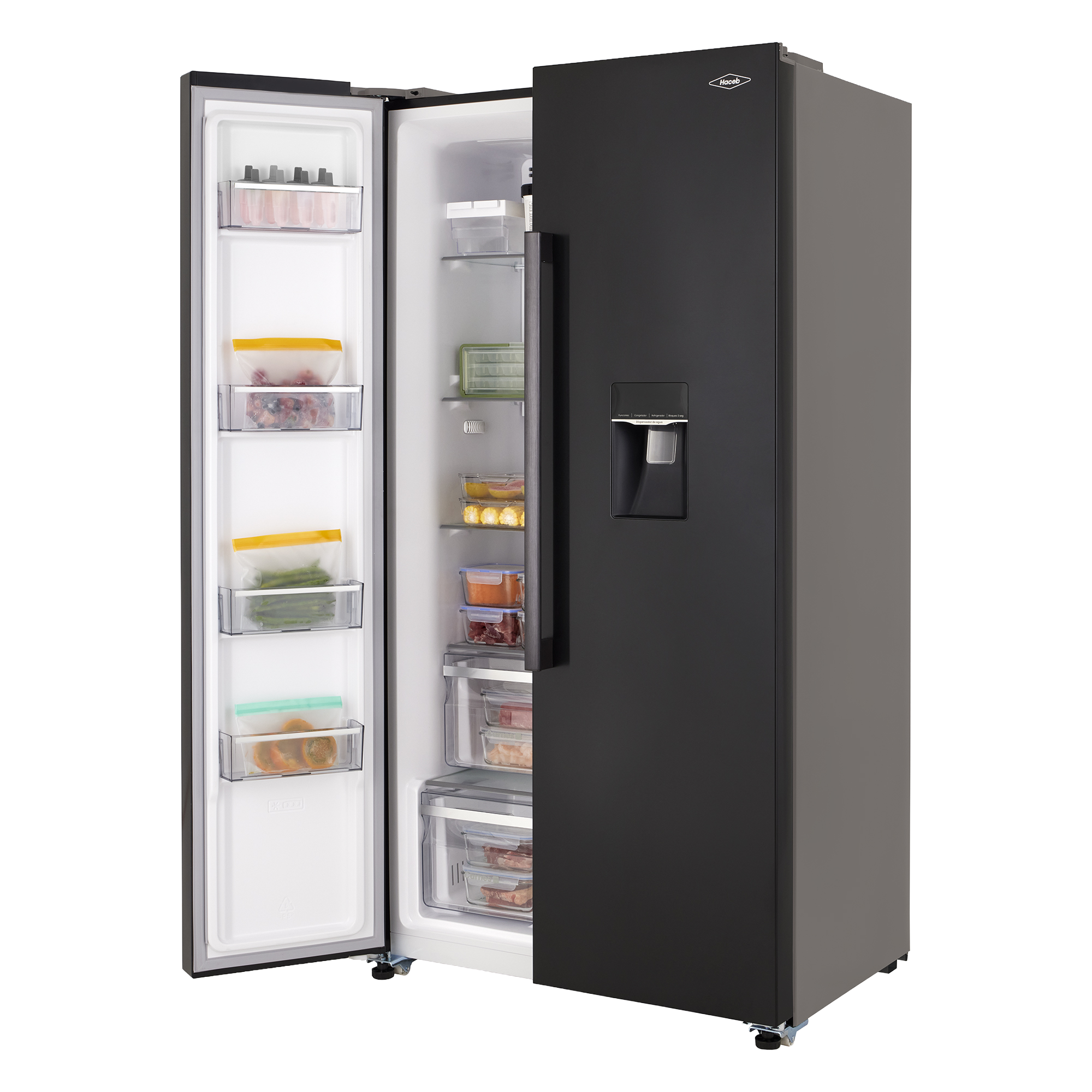 Nevecón HACEB Side by Side 529 Litros Sin Escarcha Manija Externa Panel Digital Inverter Negro