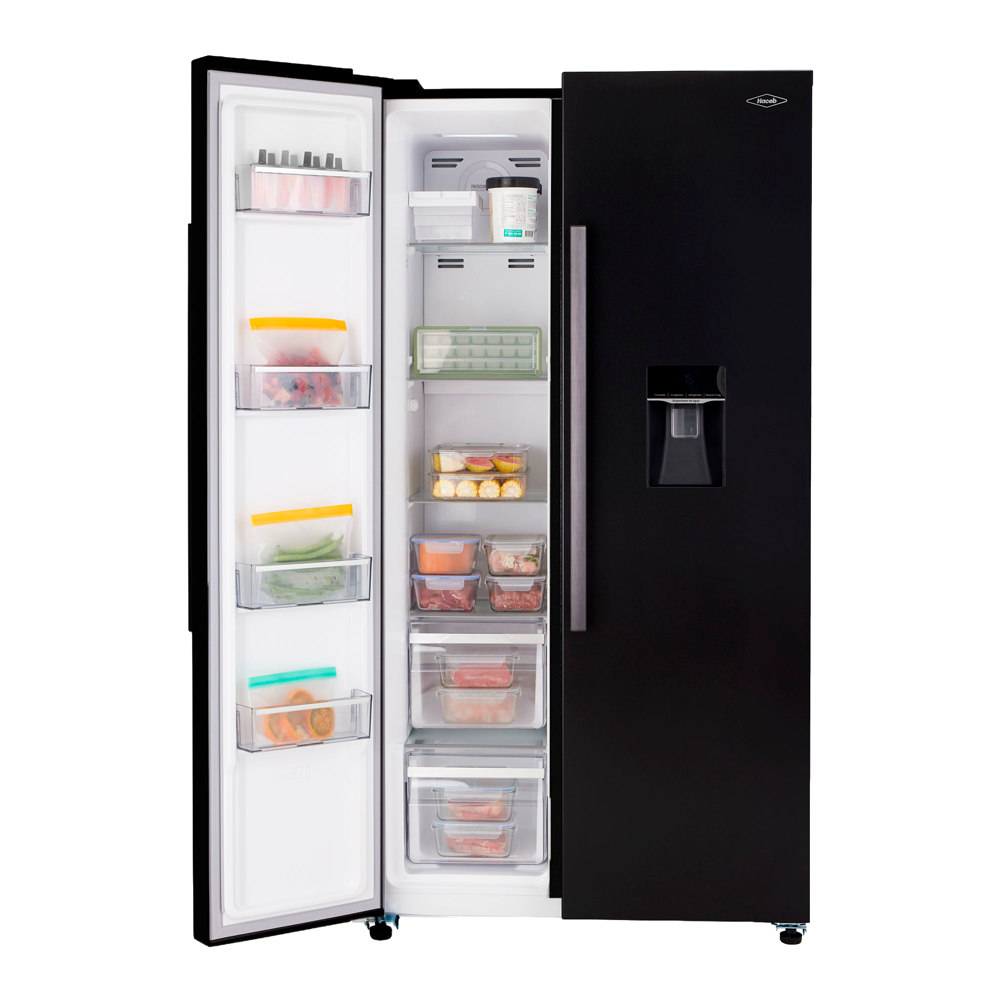 Nevecón HACEB Side by Side 529 Litros Sin Escarcha Manija Externa Panel Digital Inverter Negro