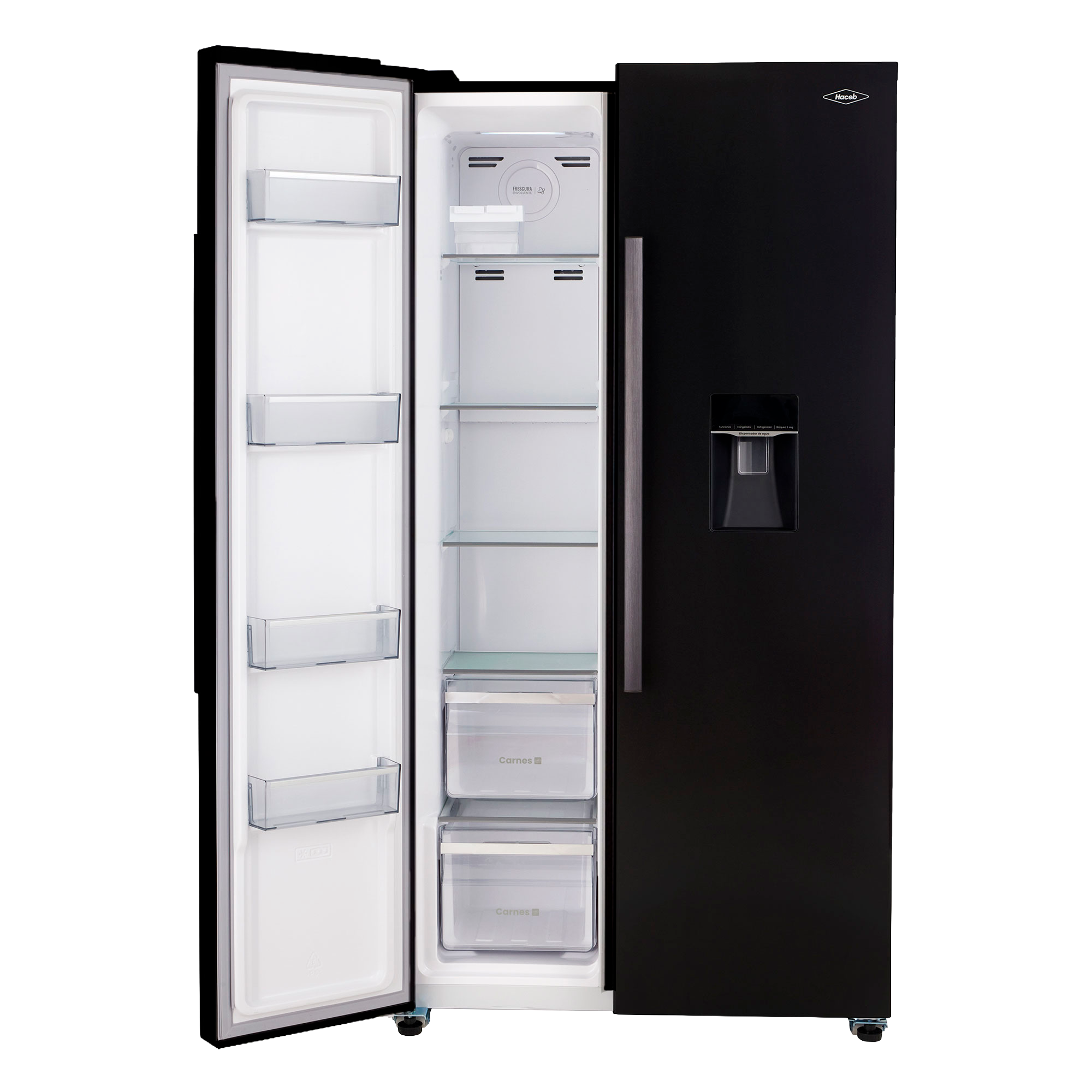 Nevecón HACEB Side by Side 529 Litros Sin Escarcha Manija Externa Panel Digital Inverter Negro