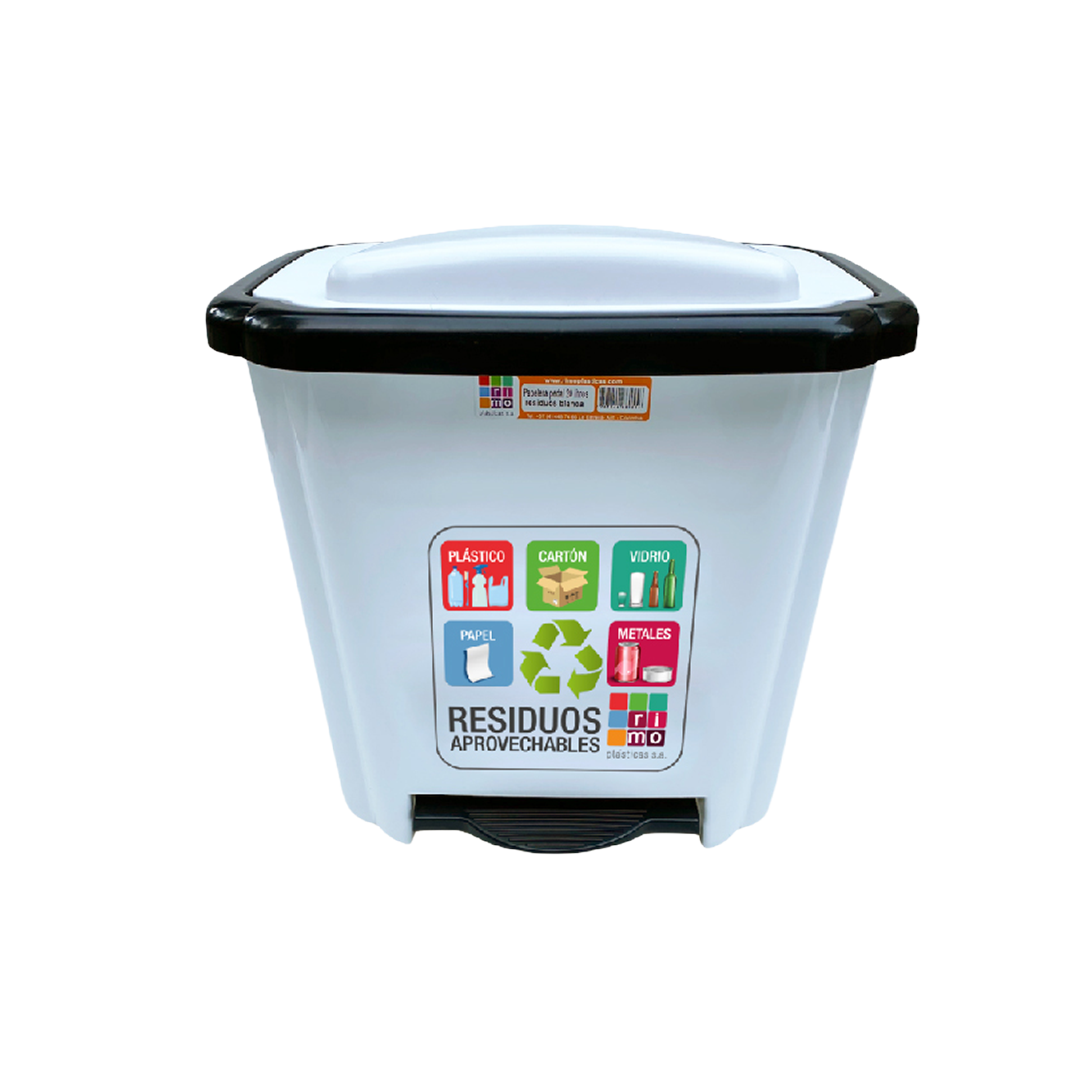 PAPELERA PEDAL 20LITROS RESIDUOS BLANCA