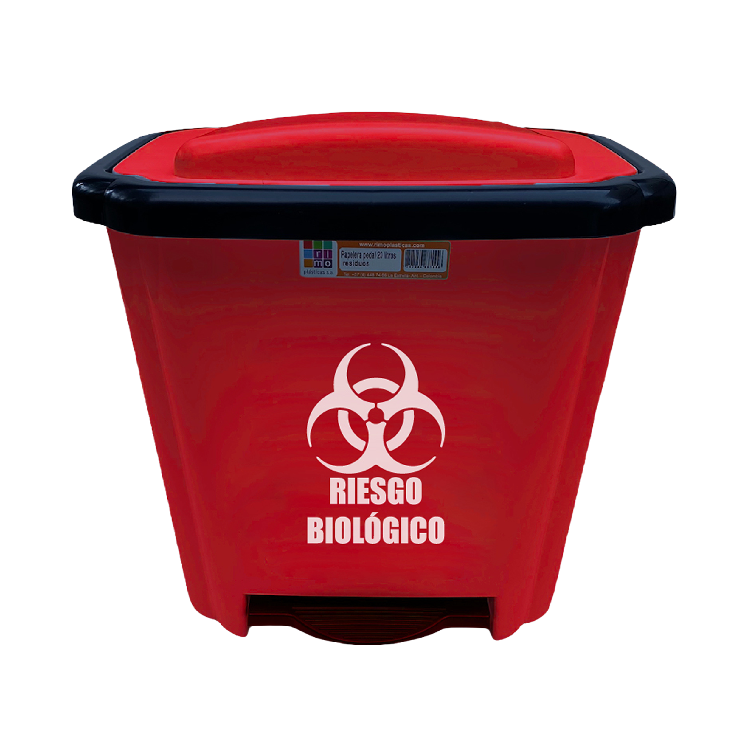 PAPELERA PEDAL 20LITROS RESIDUOS ROJA