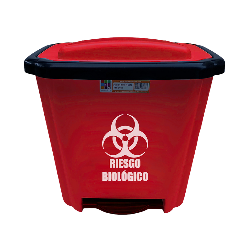 PAPELERA PEDAL 20LITROS RESIDUOS ROJA