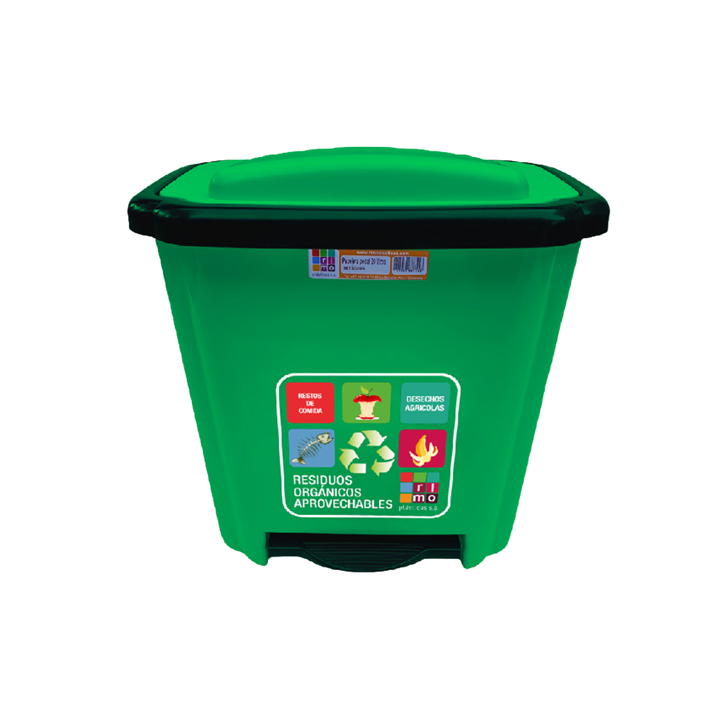 PAPELERA PEDAL 20LITROS RESIDUOS VERDE