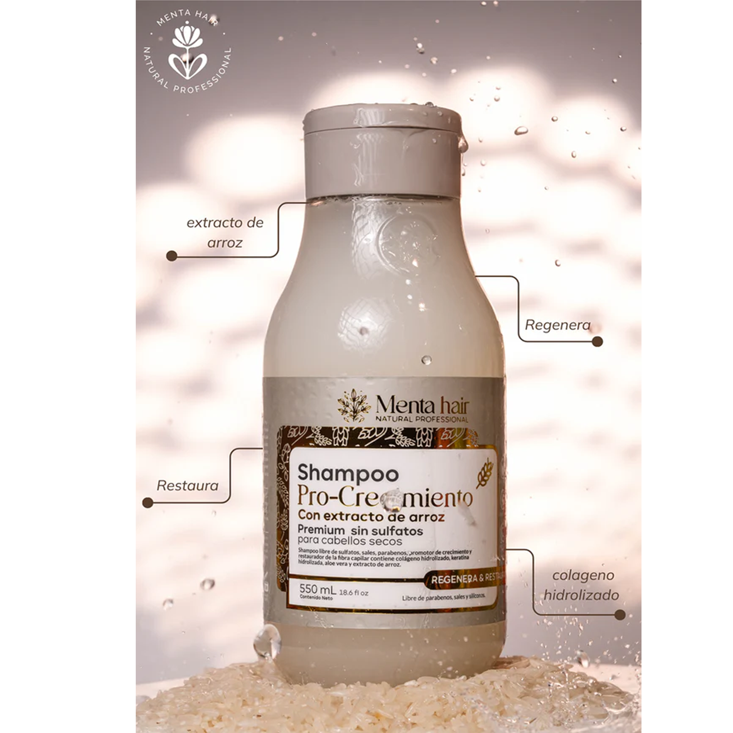 SHAMPOO PRO CRECIMIENTO DE ARROZ 550 ML