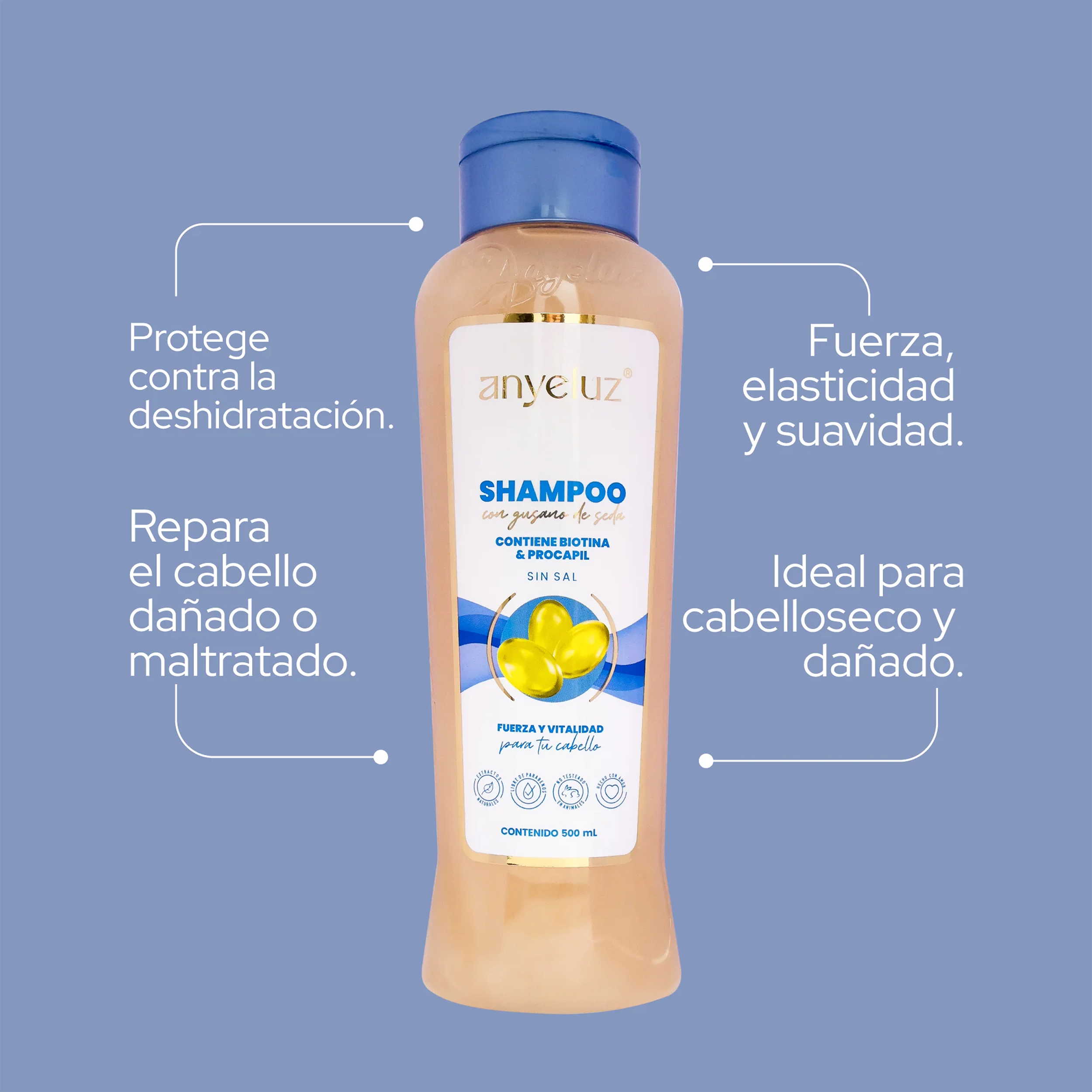 SHAMPOO CON GUSANO DE SEDA 500ML ANYELUZ