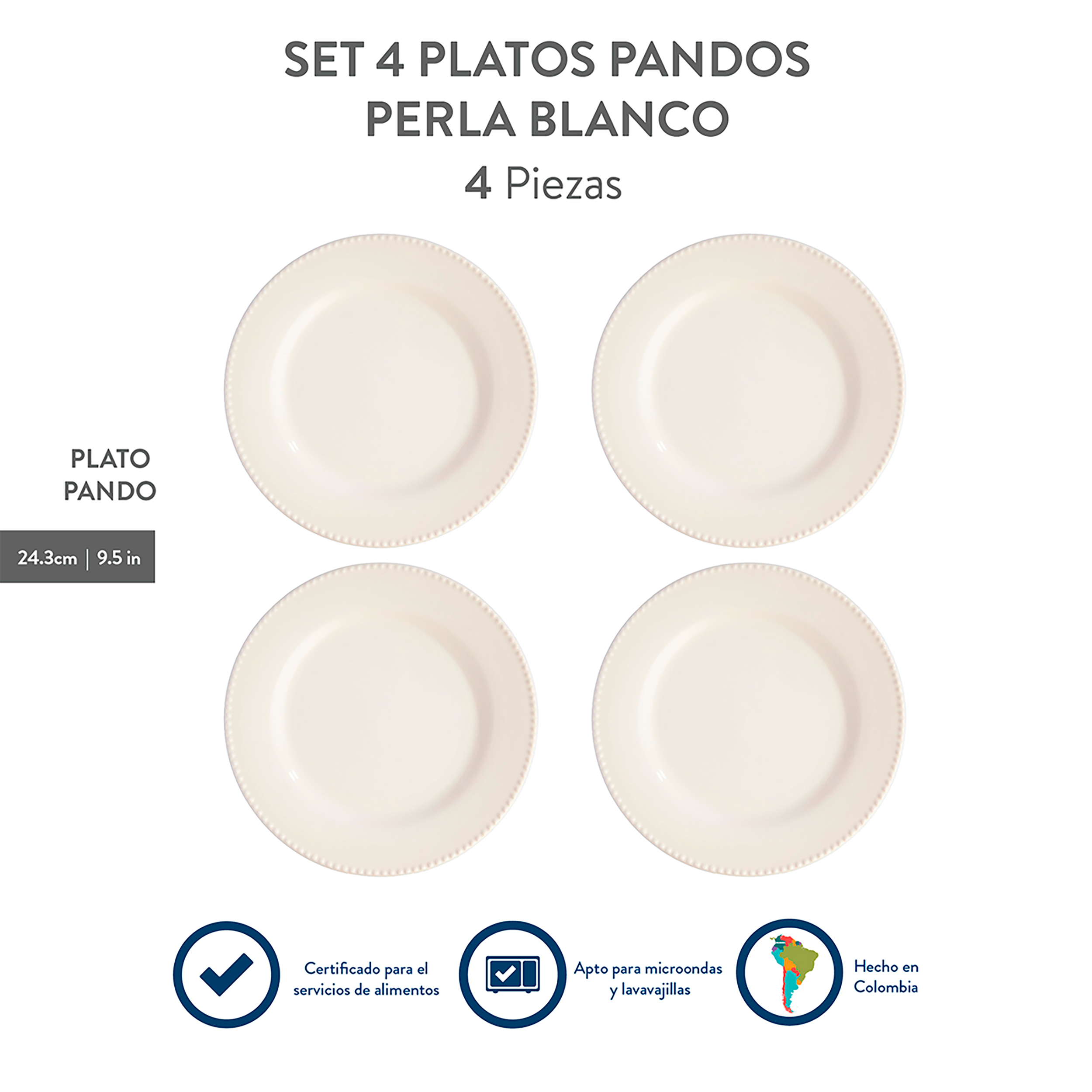 SET 4 PLATOS PANDOS 24.3CM PERLA SURTIDO CORONA