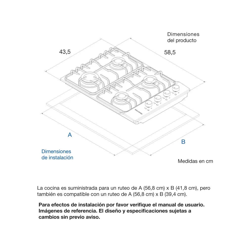 COCINA GAS 4 PTS ACERO CHALLENGER SP5040 EI INOX