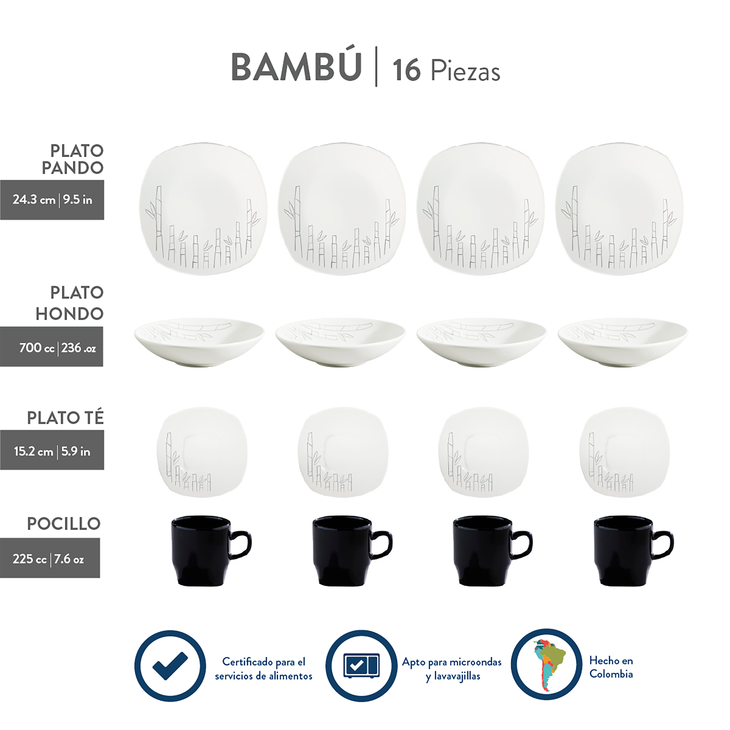 VAJILLA 4-16 CUADR BAMBU CORONA
