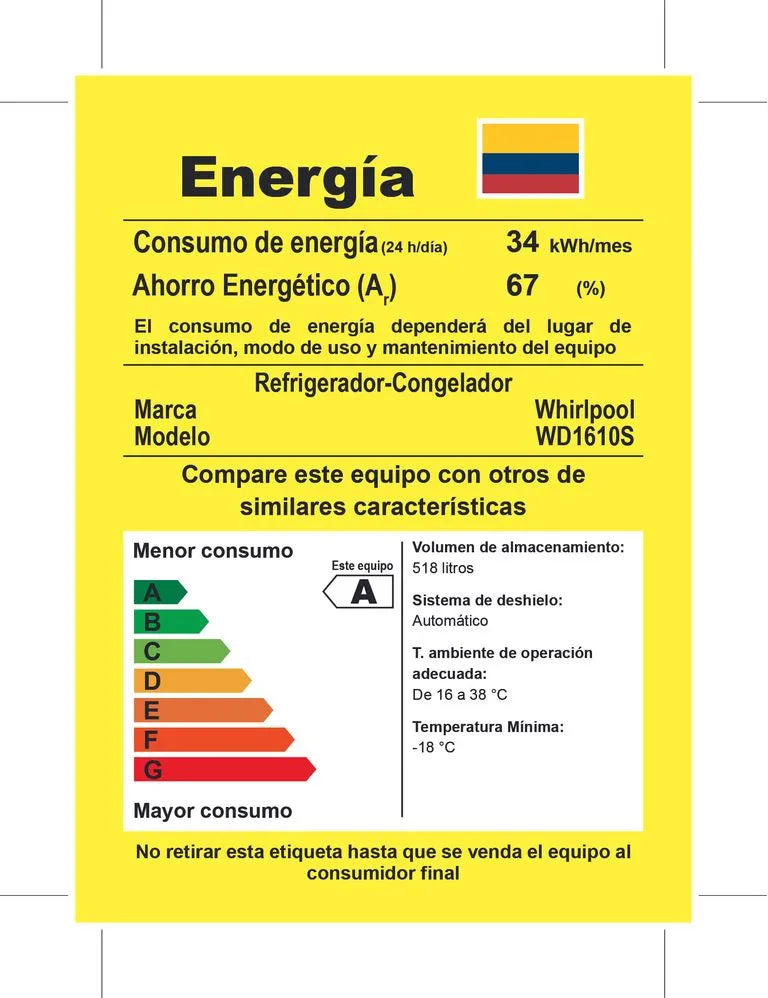Nevecón WHIRLPOOL Xpert Inverter Side by Side 518 Litros WD1610S Gris
