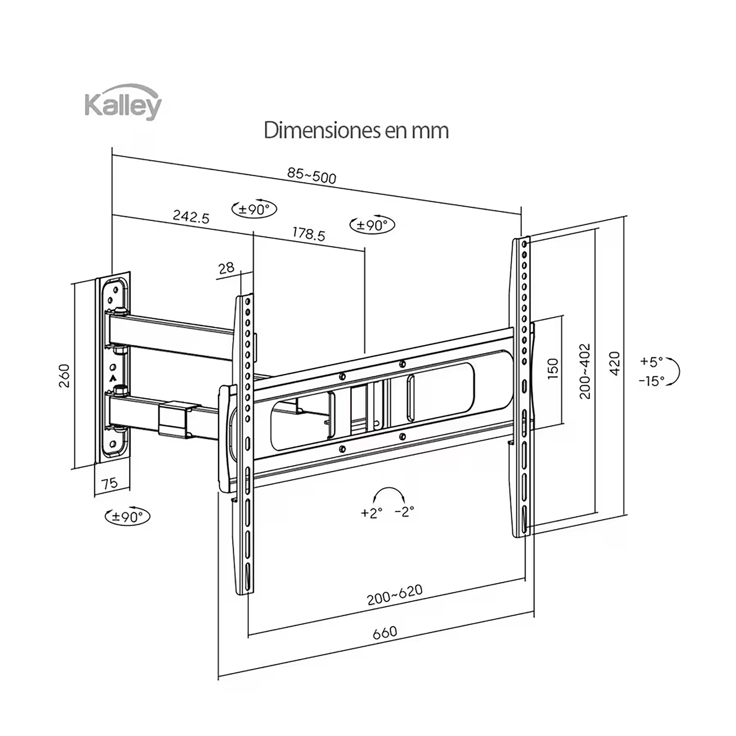 BASE TELEVISOR BRAZOFLEX 37" A 86" KALLE