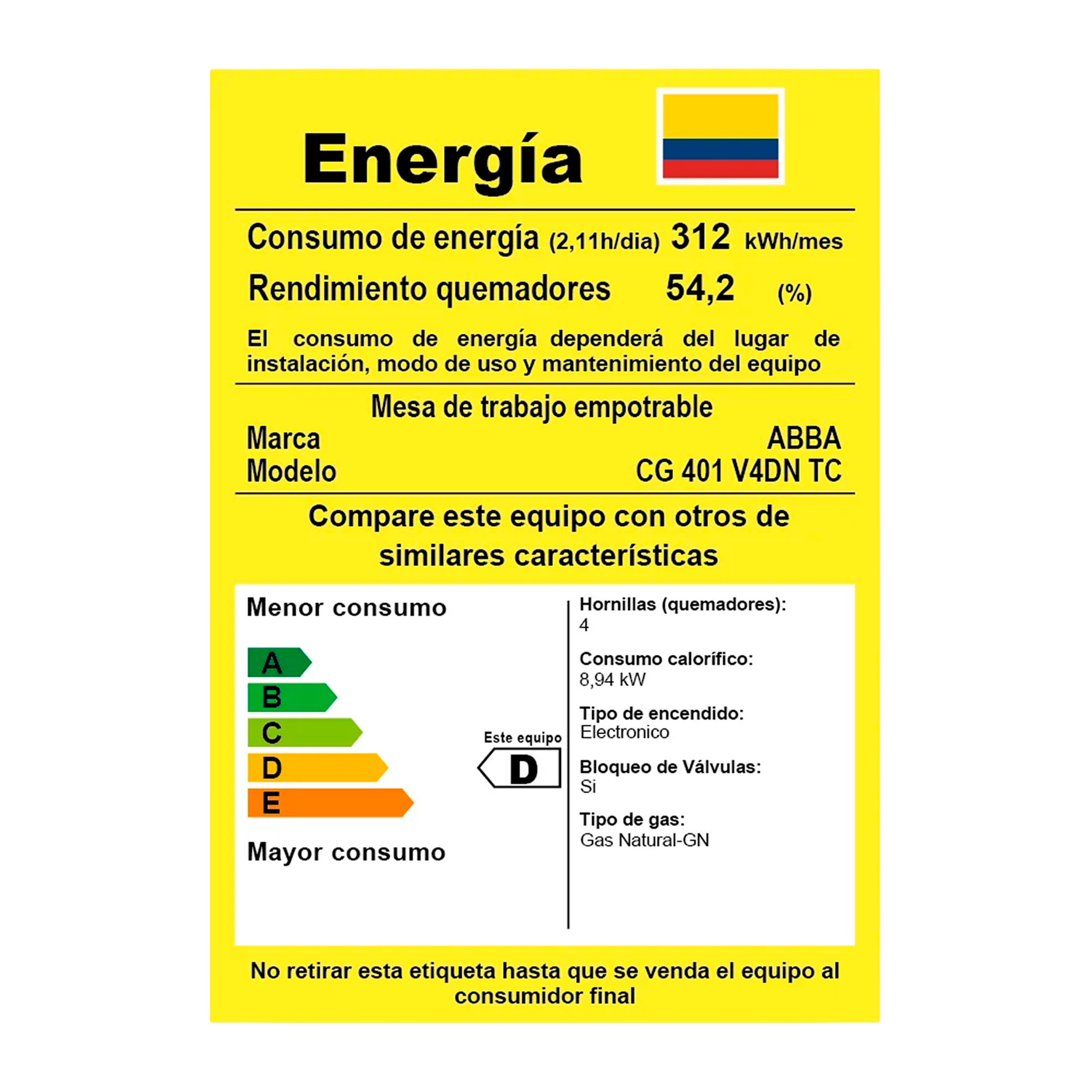 COCINA EMPOTRAR VIDRIO GAS NATURAL 4 PUETOS GAS PARRILLA DOBLE ABBA
