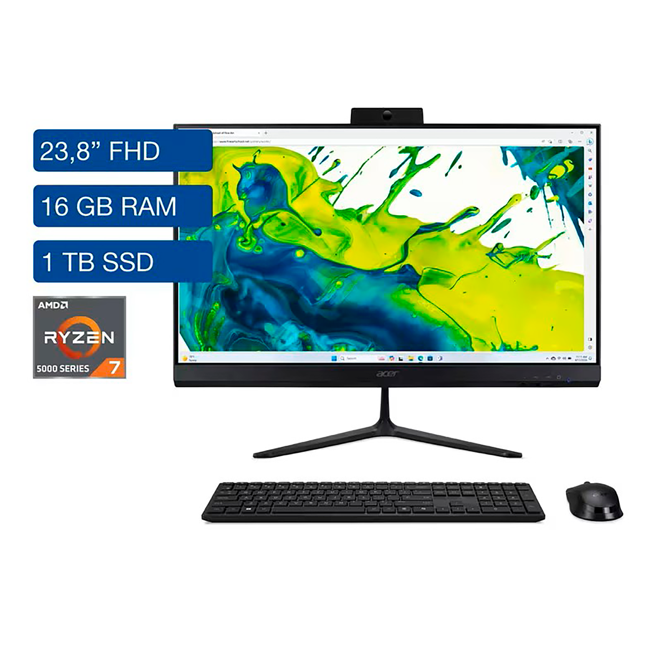 Computador All In One ACER 23.8" Pulgadas C24 LR1A - AMD Ryzen 7 - RAM 16GB - Disco SSD 1TB - Negro