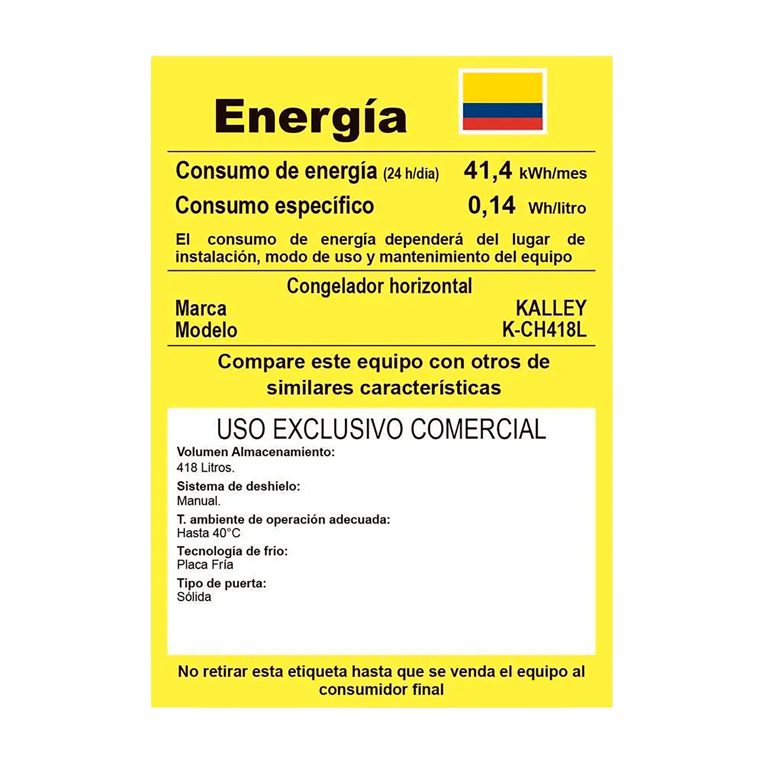 CONGELADOR H 418LT CH418L02"B KALLEY
