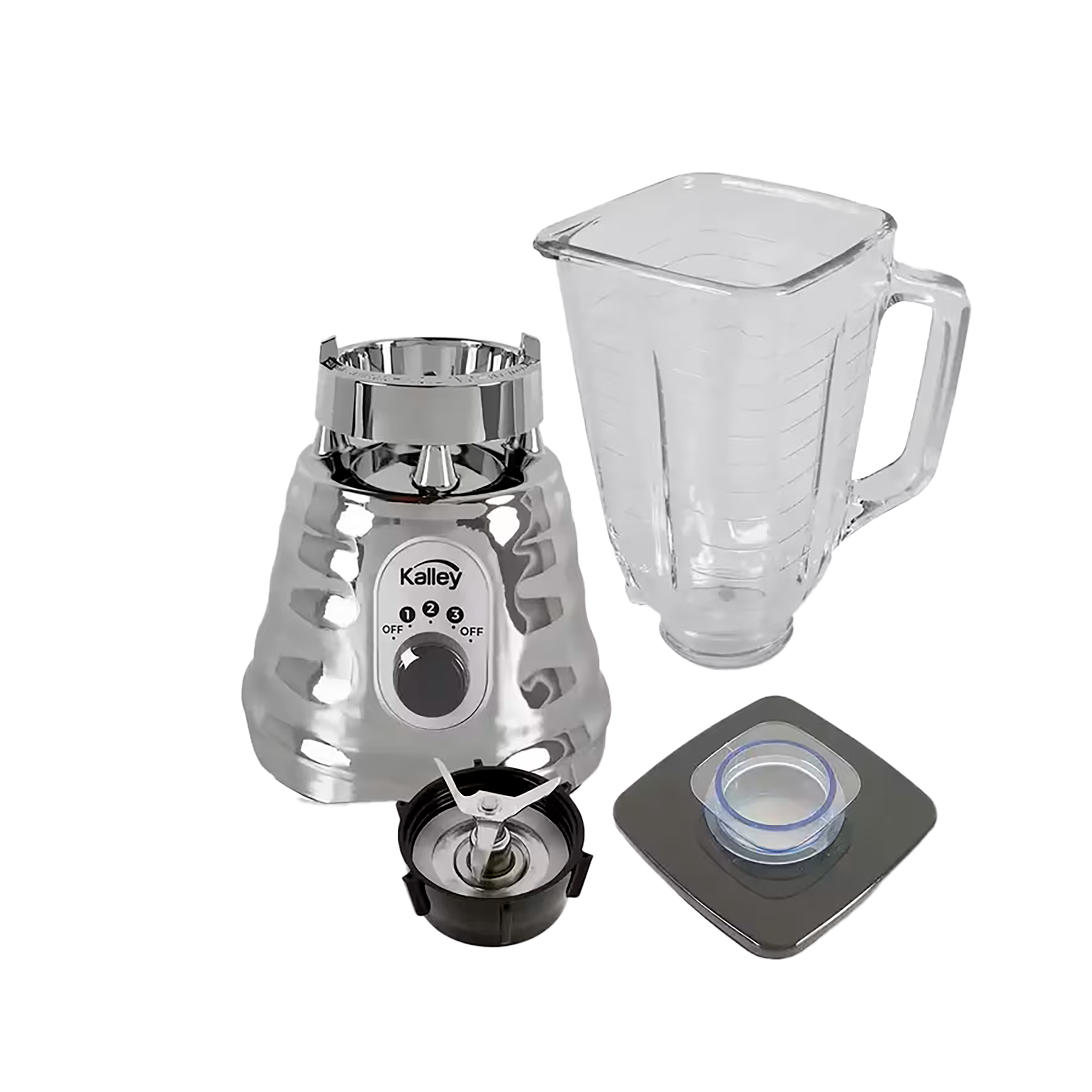 LICUADORA CROMADA VASO VIDRIO KALLEY