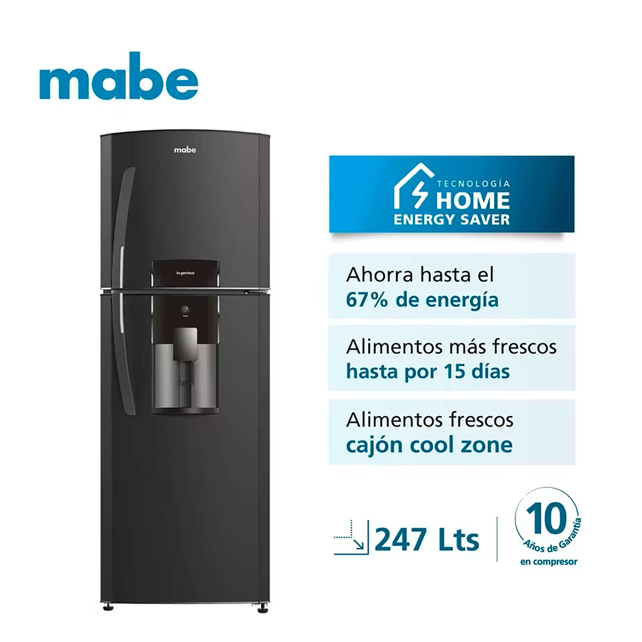 Nevera MABE No Frost Congelador Superior 247Litros RMA247FJCG Grafito
