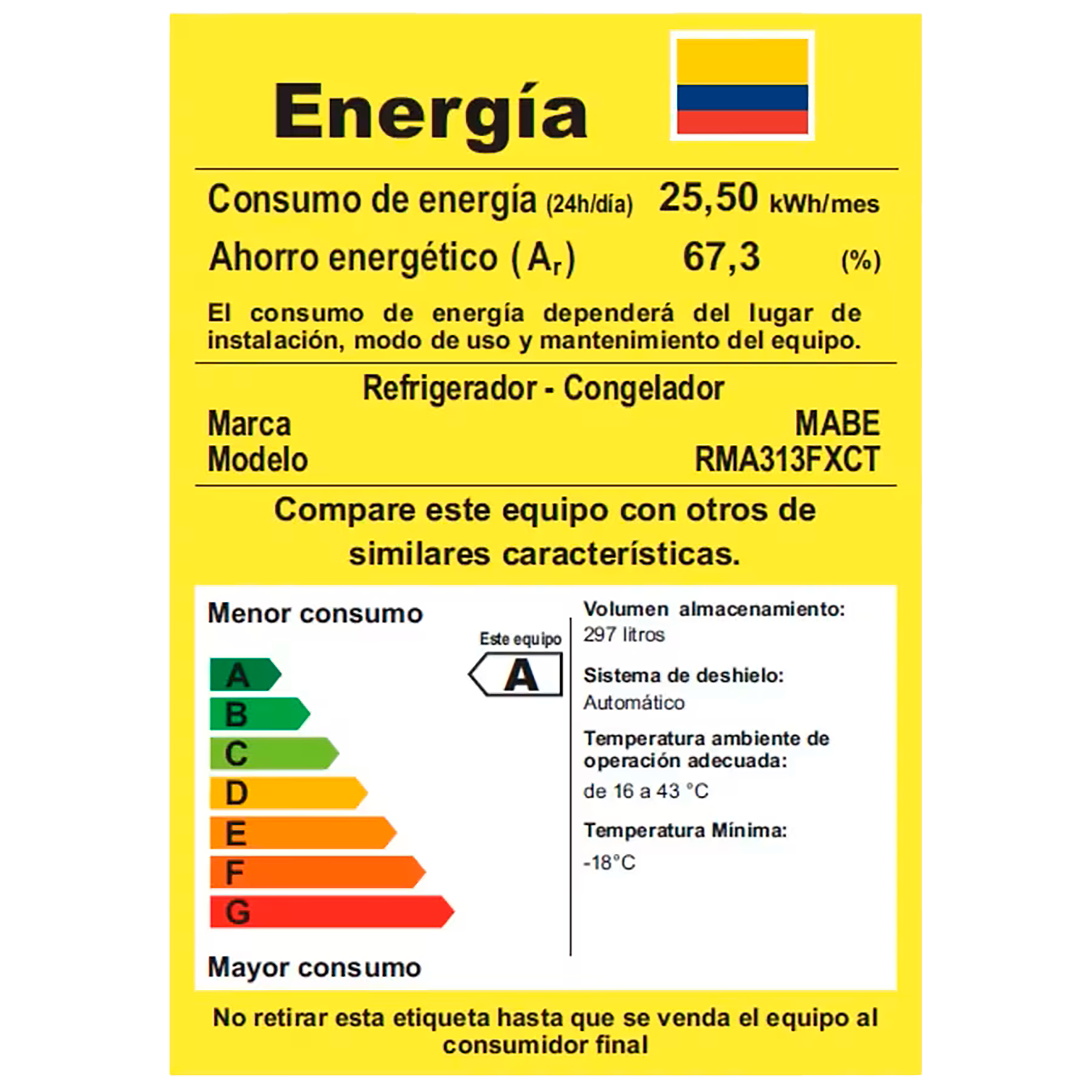 Nevera MABE No Frost Congelador Superior 297 Litros RMA313FXCT Gris