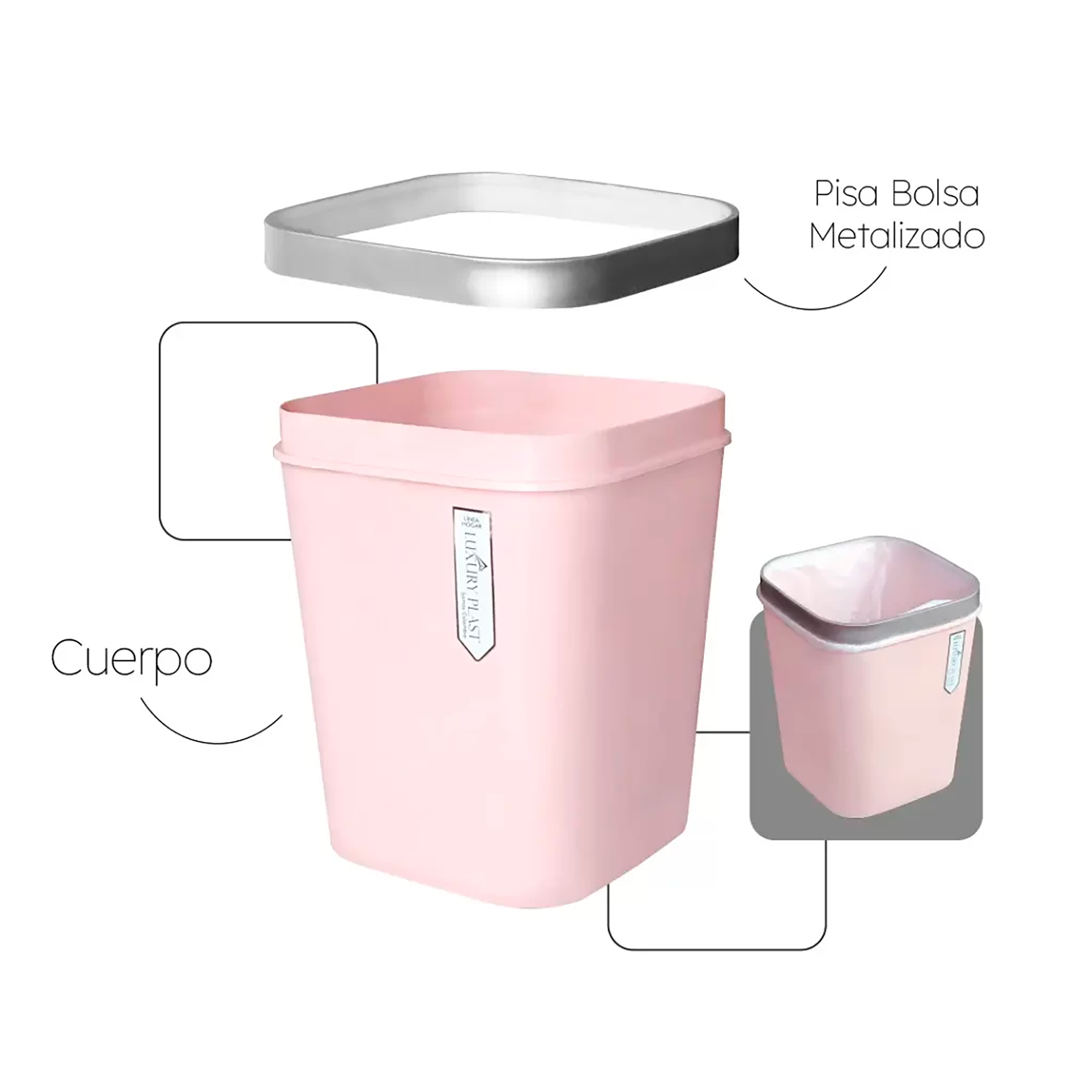 PAPELERA CON PISABOLSA ROSA LUXURY