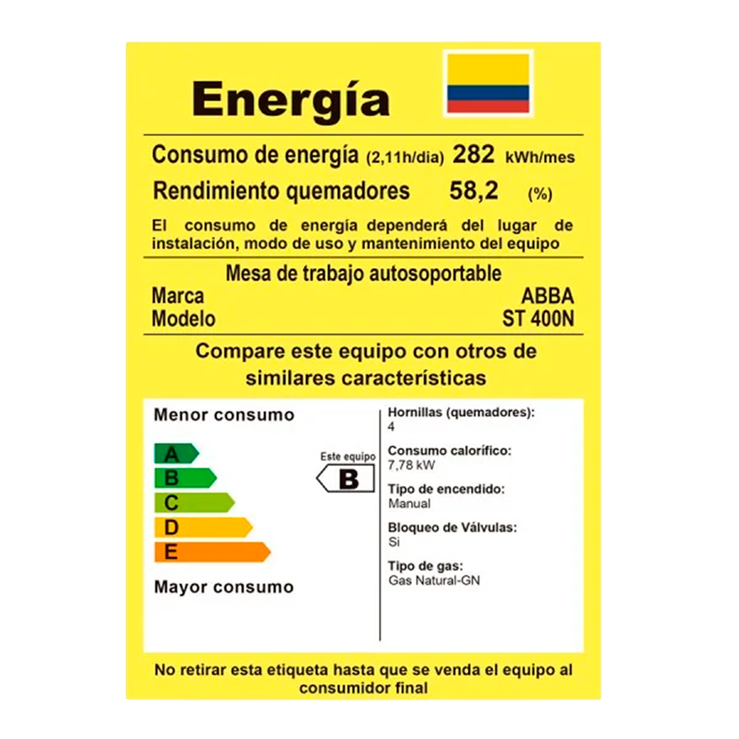 COCINA S/MESA 4PTS RECTA INOX TORRE