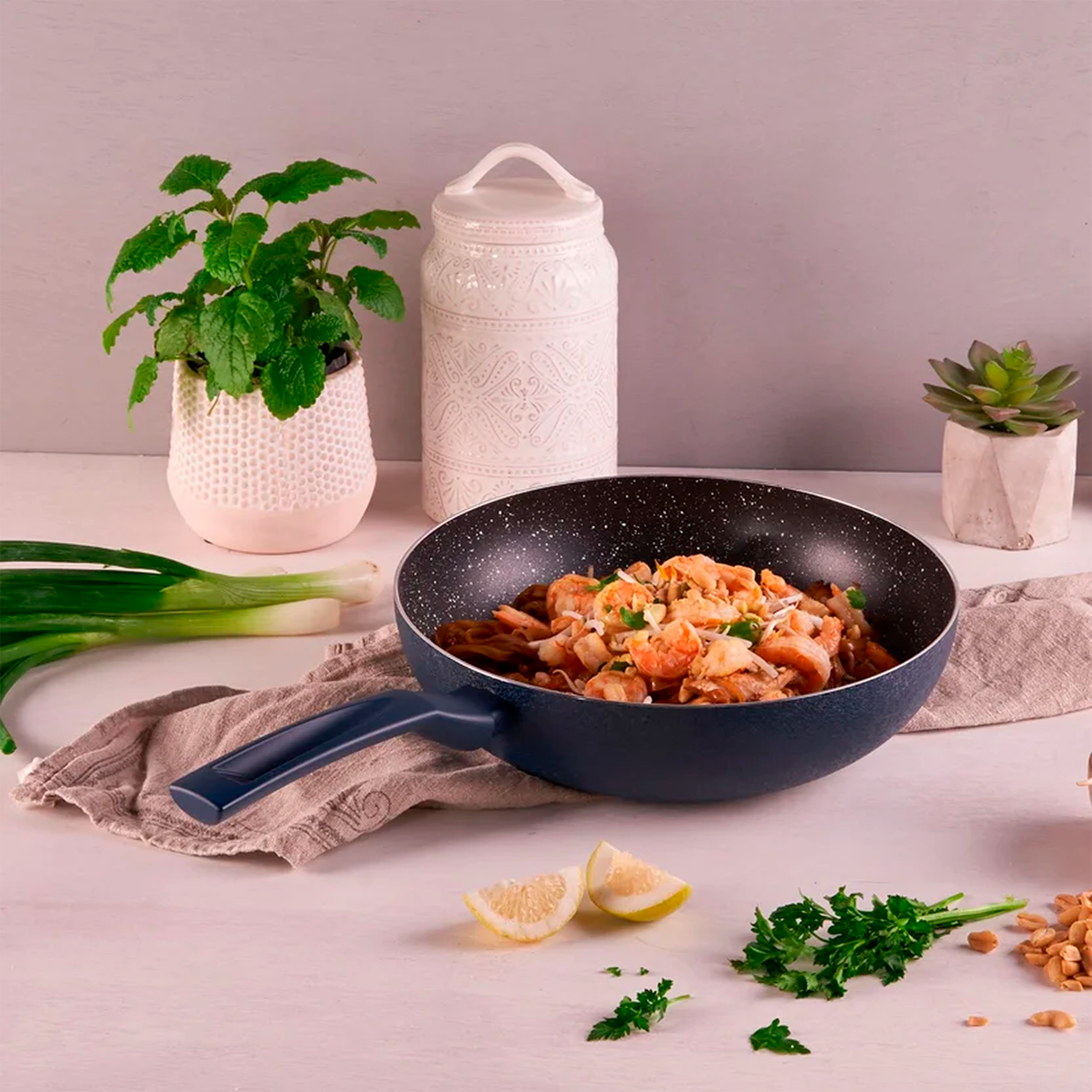 WOK ILKO 28CM GRANITO NAVY