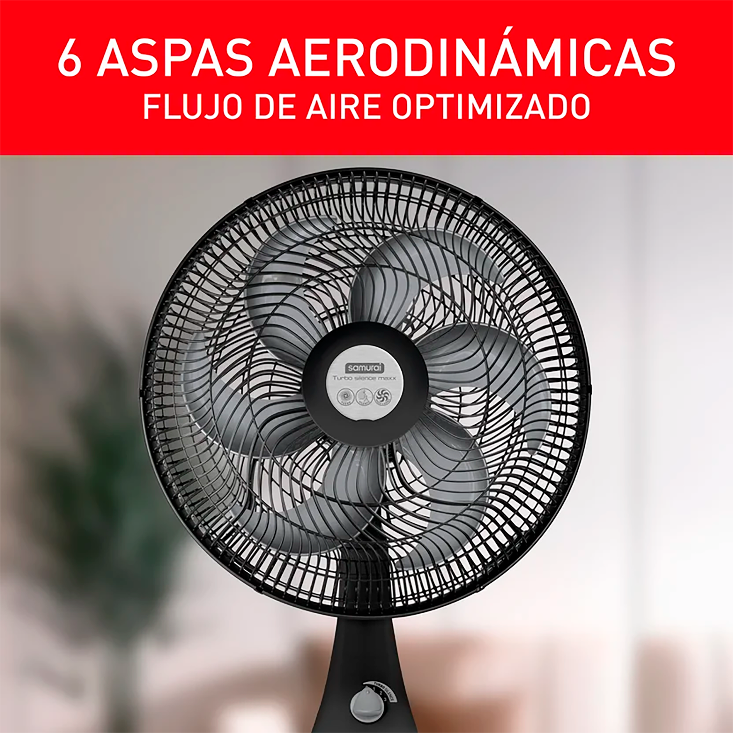 Ventilador Samurai Turbo Silence Maxx 3 en 1, 3 Velocidades, Negro